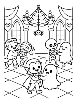 Free printable Monsters Dancing In Hotel Ballroom coloring page