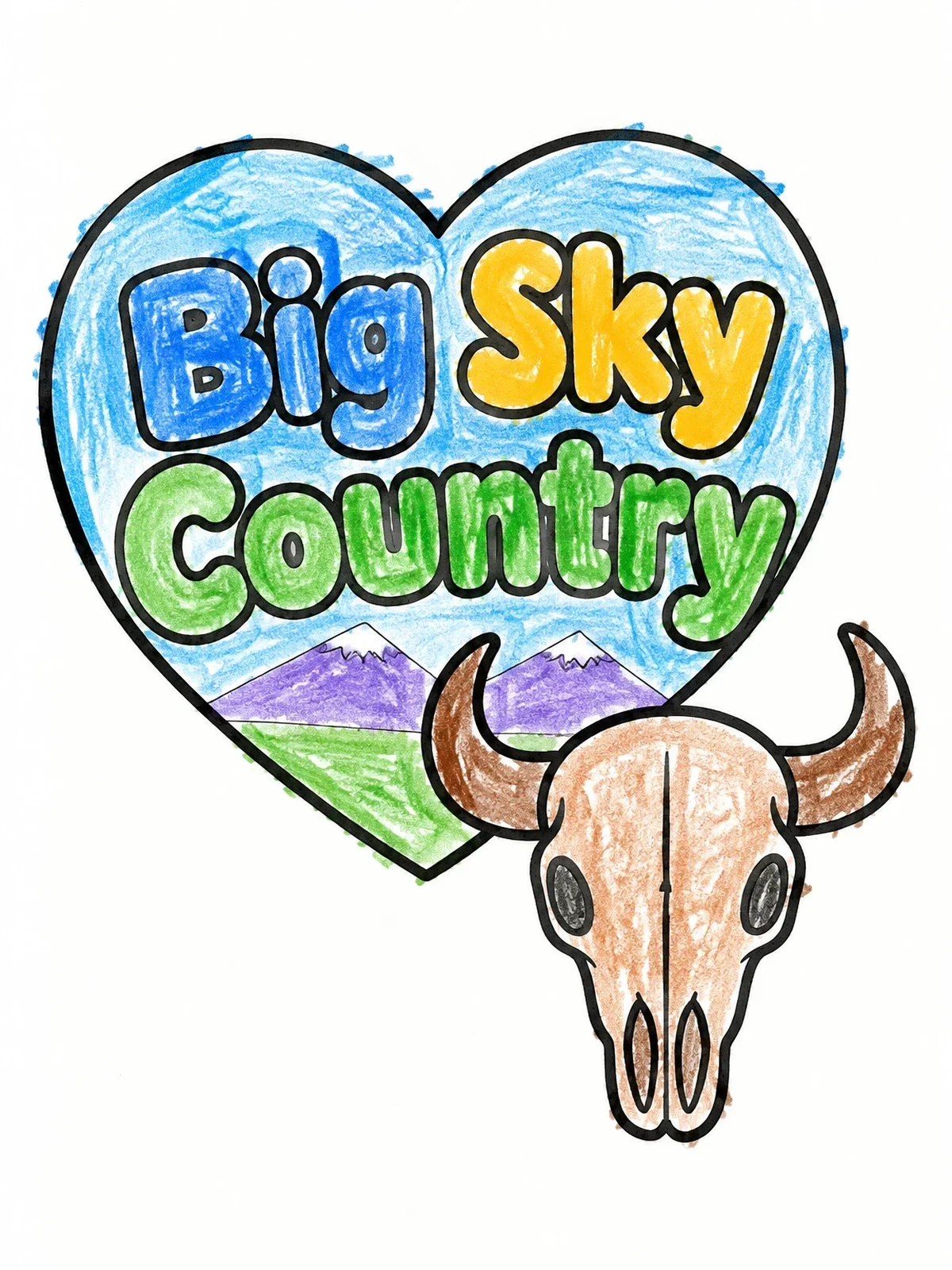 Colored example of the Big Sky Country With Bison Skull coloring page