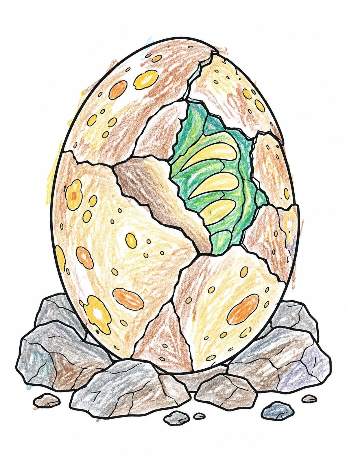 Colored example of the Cracked Dinosaur Egg Fossil coloring page