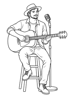 Free printable Folk Musician With Acoustic Guitar coloring page