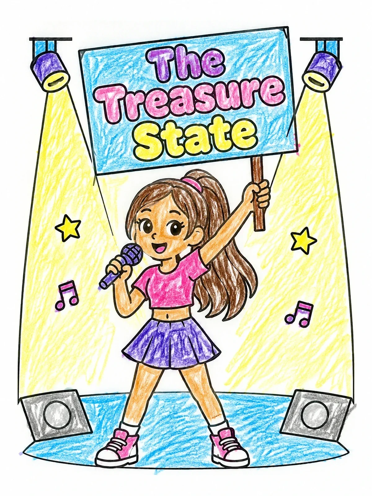 Colored example of the Pop Singer The Treasure State coloring page