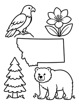 Free printable Montana Symbols And State Map coloring page