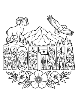 Free printable Montana Wildlife And Mountain Landscape coloring page