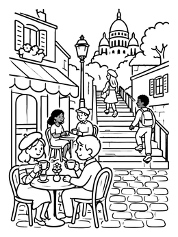 Free printable Montmartre Cafe And Stone Stairs coloring page