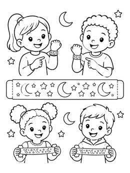 Free printable Moon And Stars Paper Bracelets coloring page