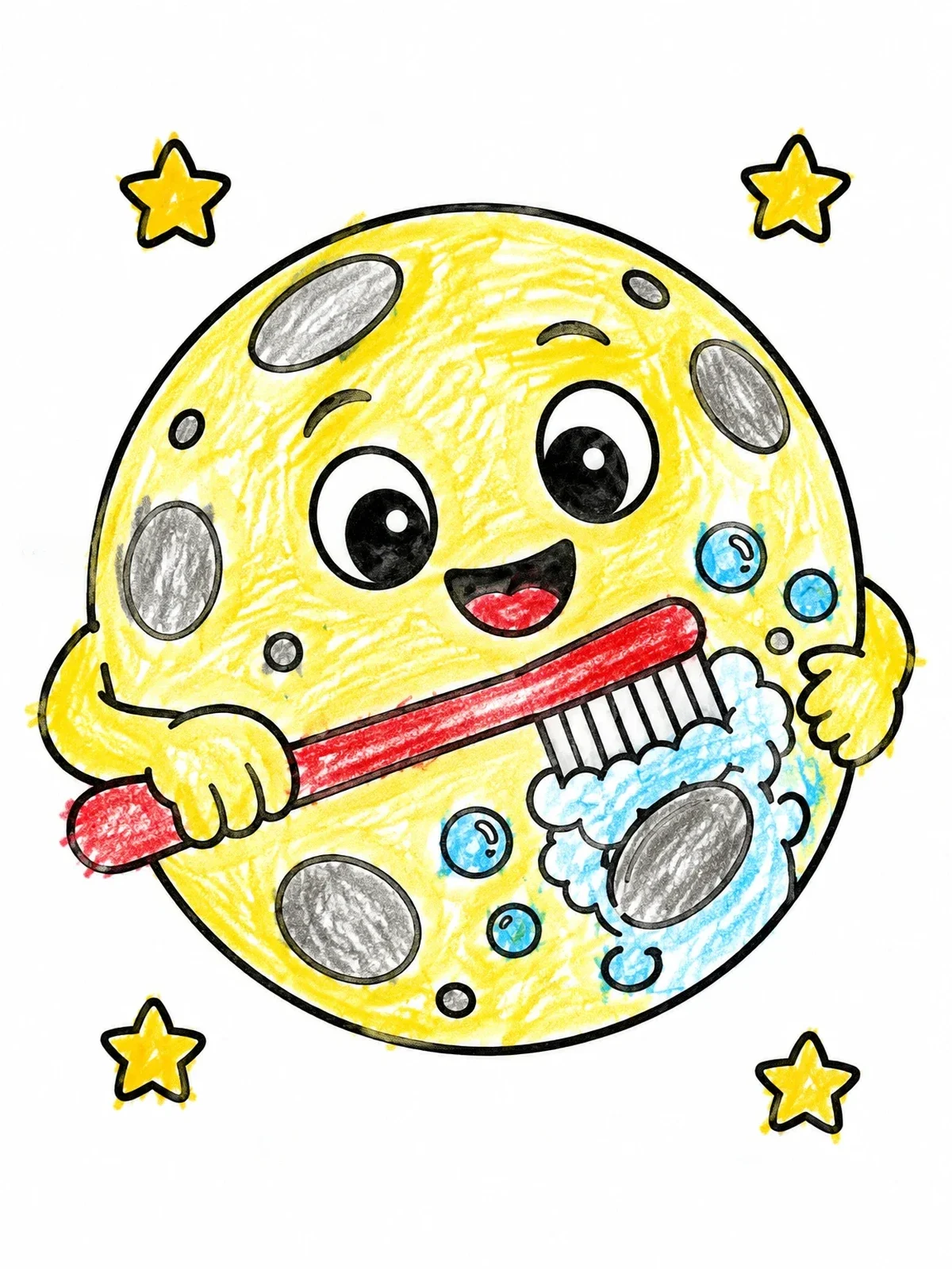Colored example of the Moon Cleaning Its Craters With Toothbrush coloring page