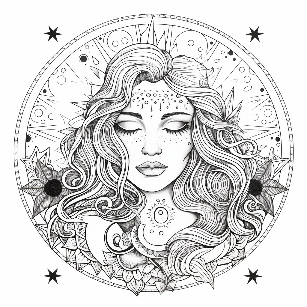 Moon Goddess Adult Coloring Page - Coloring Page