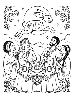 Free printable Moon Hare Spring Equinox Celebration coloring page