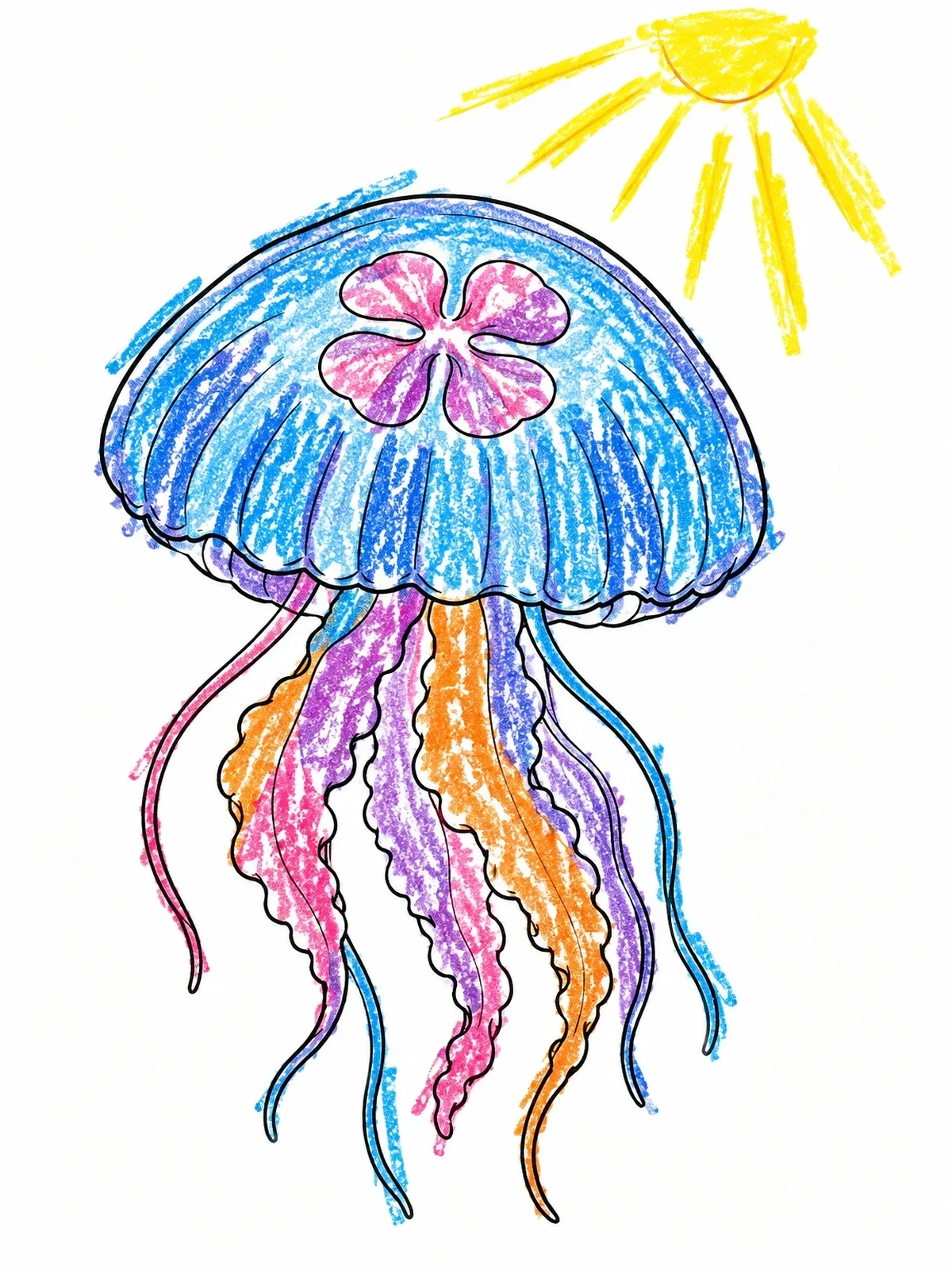 Colored example of the Moon Jellyfish Under Sunlight coloring page