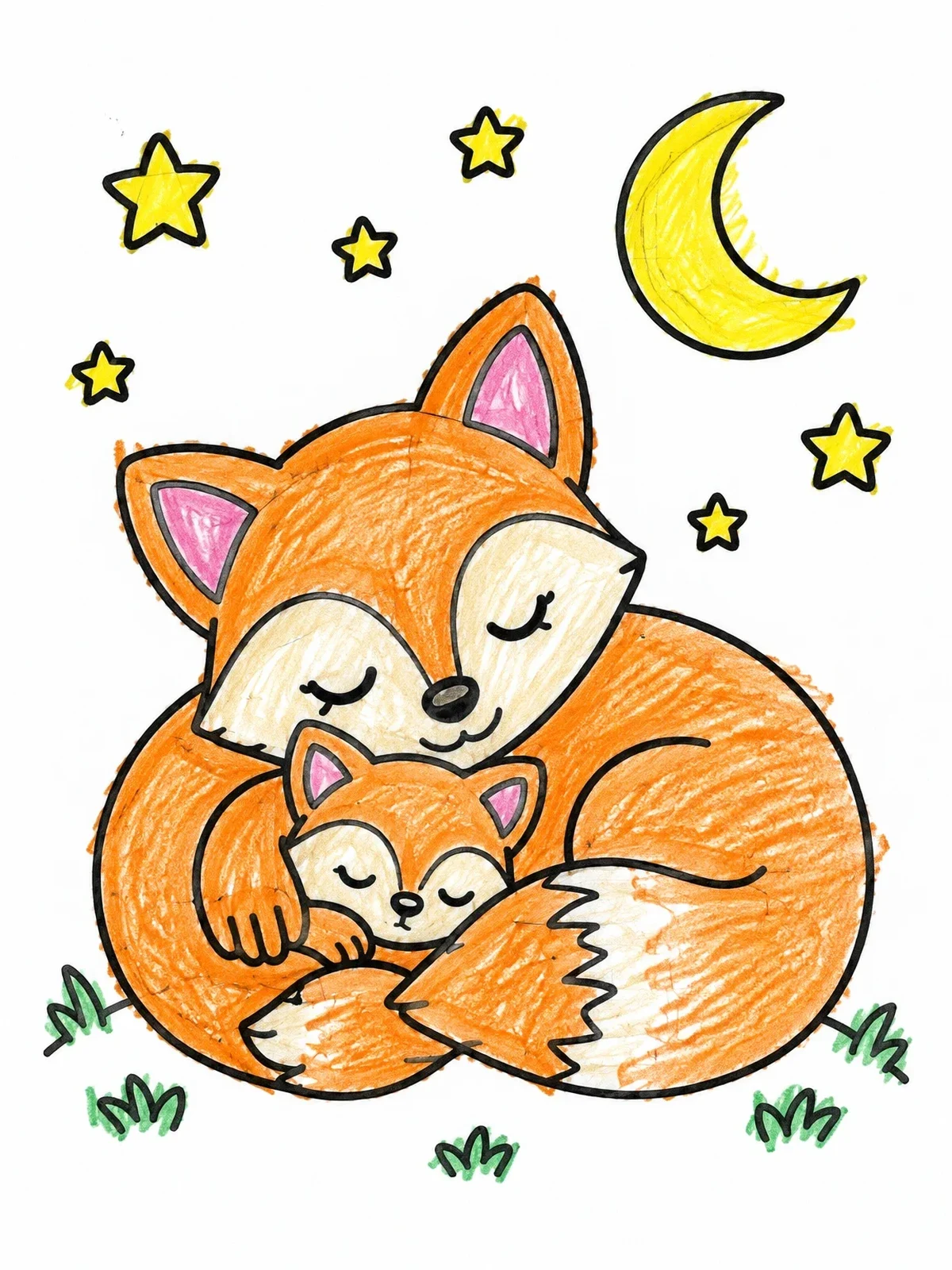 Colored example of the Sleeping Fox Mother And Pup coloring page