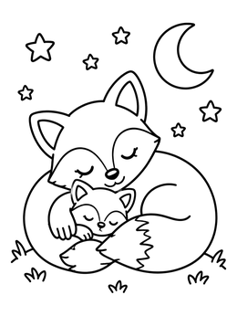 Free printable Sleeping Fox Mother And Pup coloring page