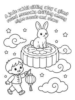 Free printable Moon Rabbit And Boy With Lantern coloring page