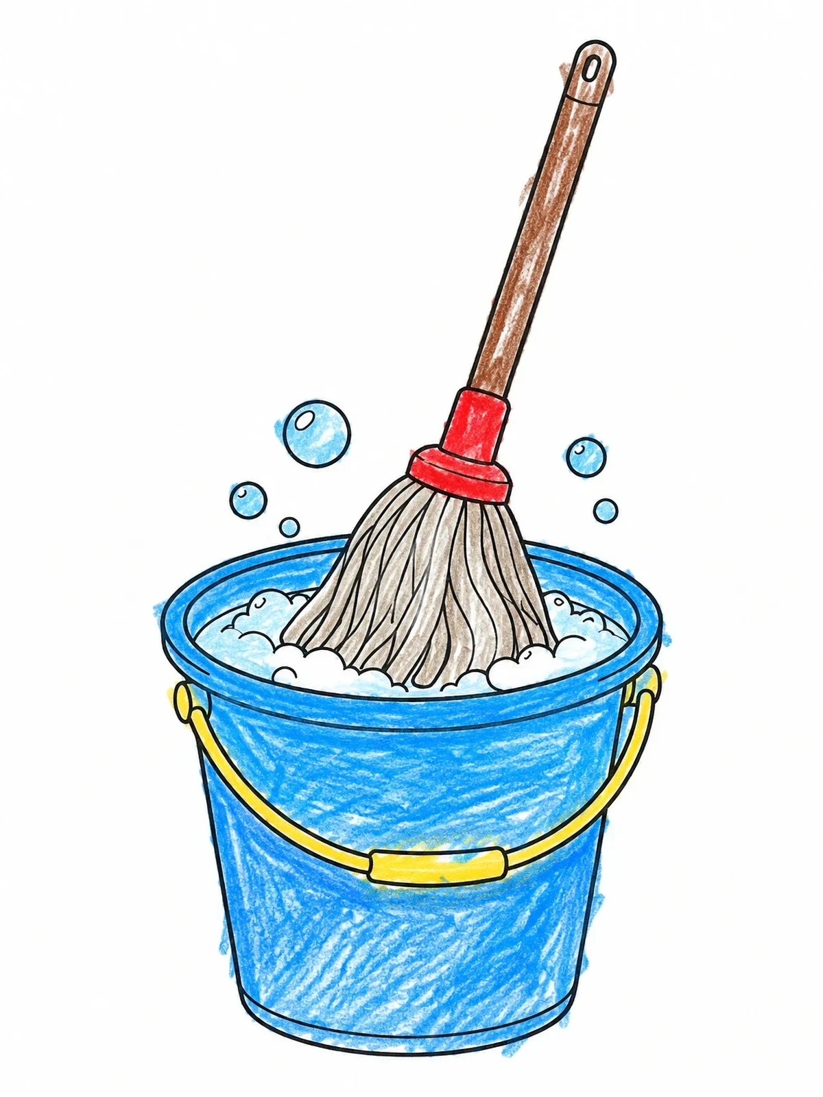 Colored example of the Mop And Sudsy Cleaning Bucket coloring page