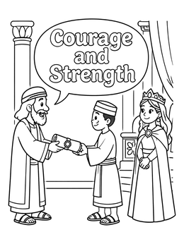 A messenger delivers a scroll to Queen Esther in this charming esther coloring page.