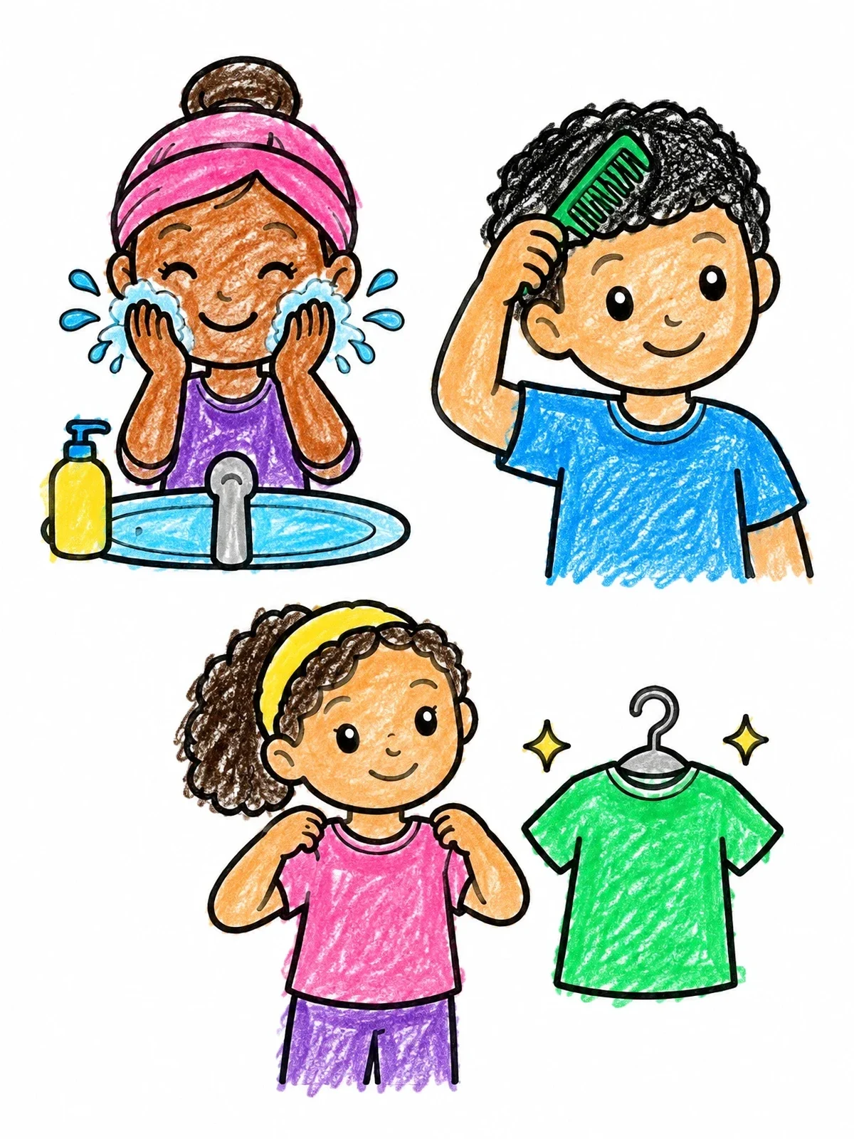 Colored example of the Morning Routine And Personal Hygiene coloring page
