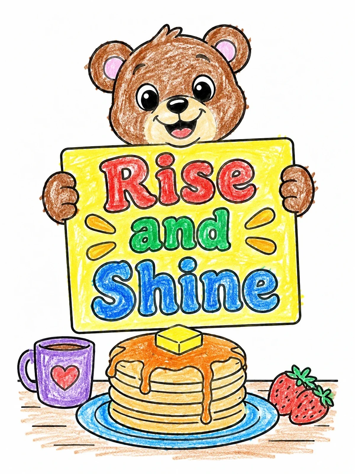 Colored example of the Rise And Shine Bear With Pancakes coloring page