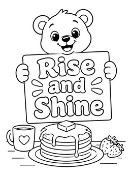 Free printable Rise And Shine Bear With Pancakes coloring page