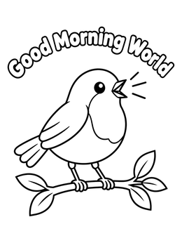 Free printable Cheerful Morning Robin On A Branch coloring page
