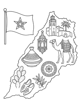 Free printable Morocco Cultural Map And Flag coloring page