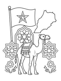 Free printable Morocco Symbols With Camel And Flag coloring page