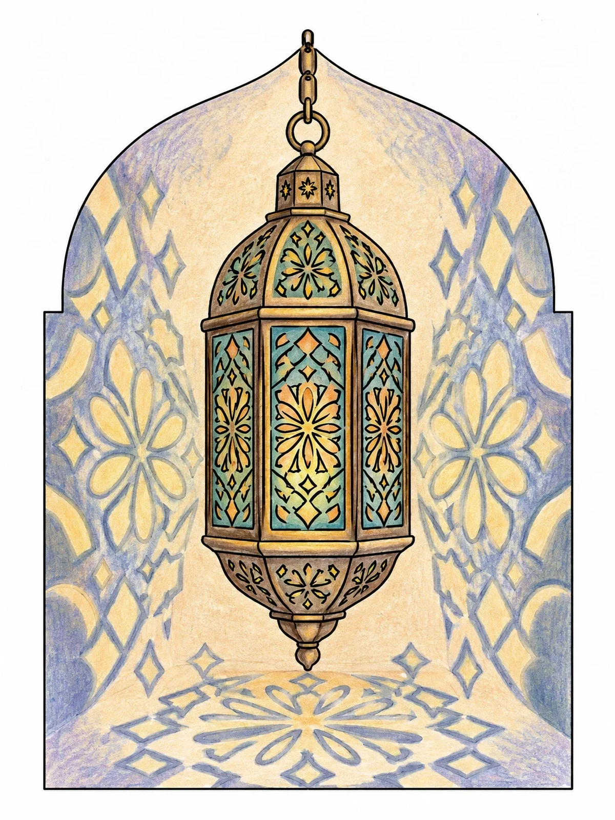 Colored example of the Hanging Moroccan Lantern With Shadows coloring page