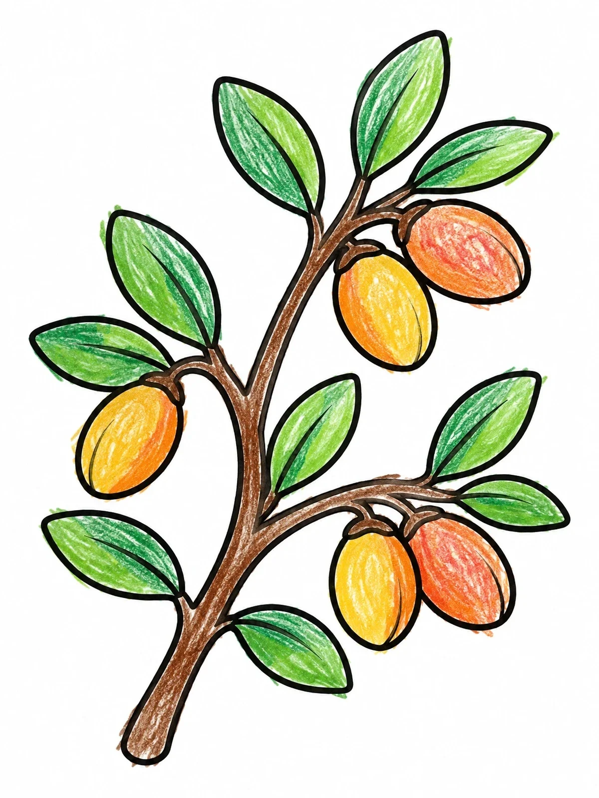 Colored example of the Moroccan Argan Tree Branch coloring page