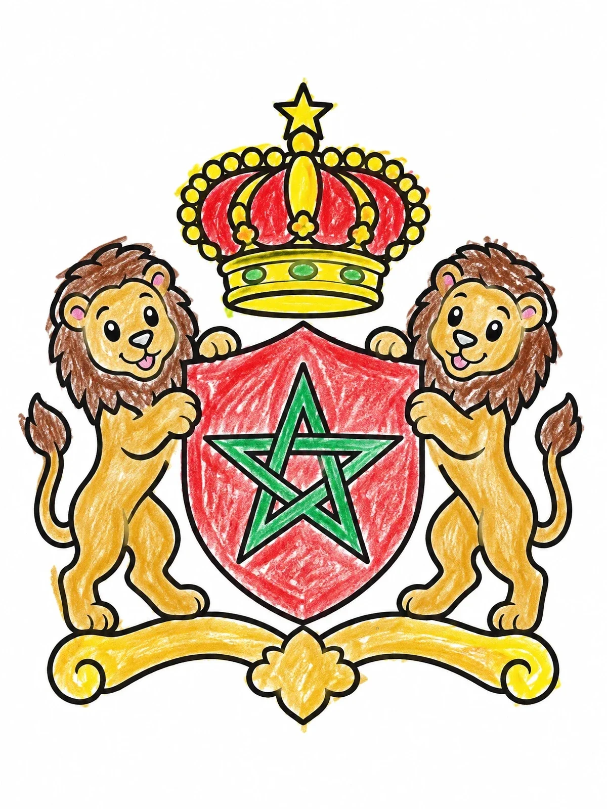 Colored example of the Moroccan Coat Of Arms With Lions coloring page