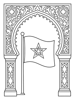 Free printable Moroccan Flag In Moorish Arch coloring page