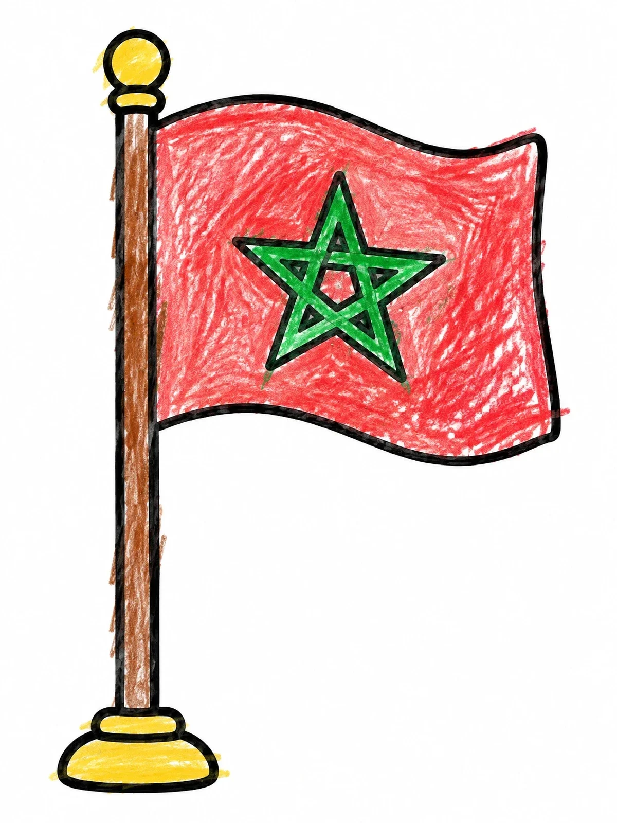 Colored example of the Moroccan Flag On A Pole coloring page