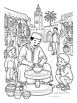 Free printable Moroccan Potter At The Market coloring page