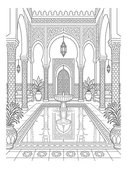 Free printable Traditional Moroccan Riad Courtyard coloring page