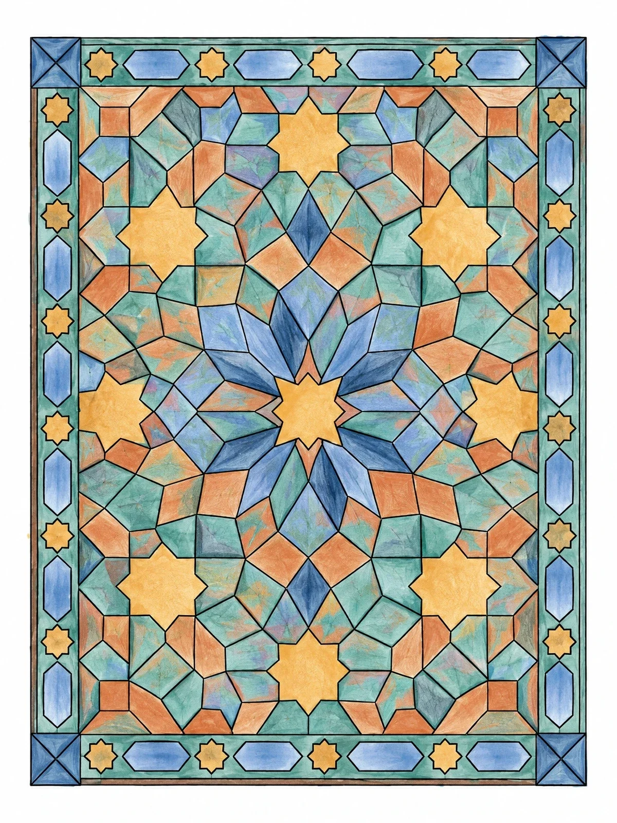 Colored example of the Moroccan Zellij Mosaic Tile Pattern coloring page