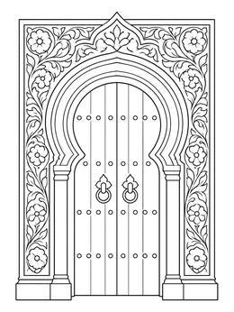 Free printable Ornate Moroccan Wooden Doorway coloring page