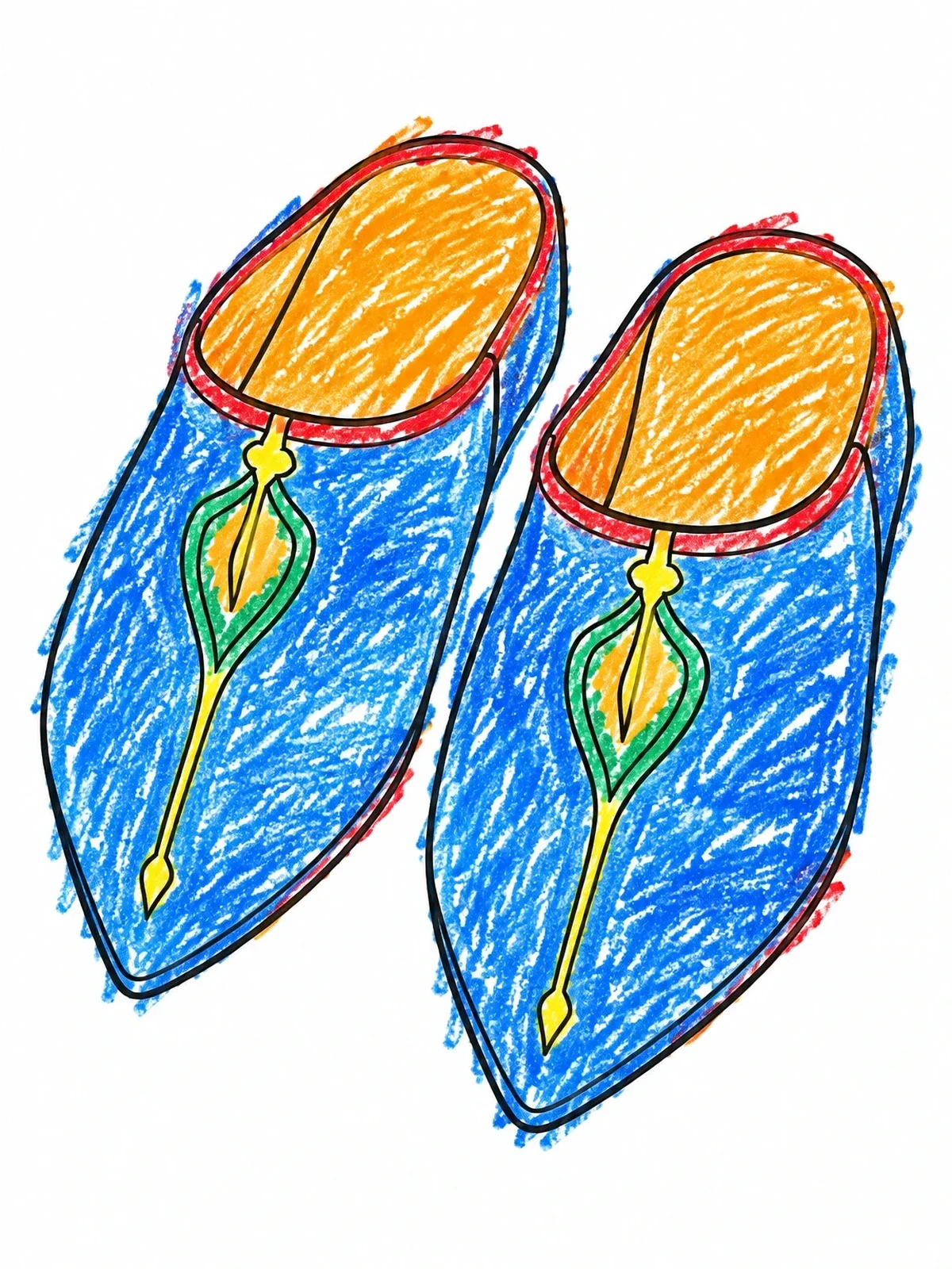 Colored example of the Traditional Pointed Babouche Slippers coloring page