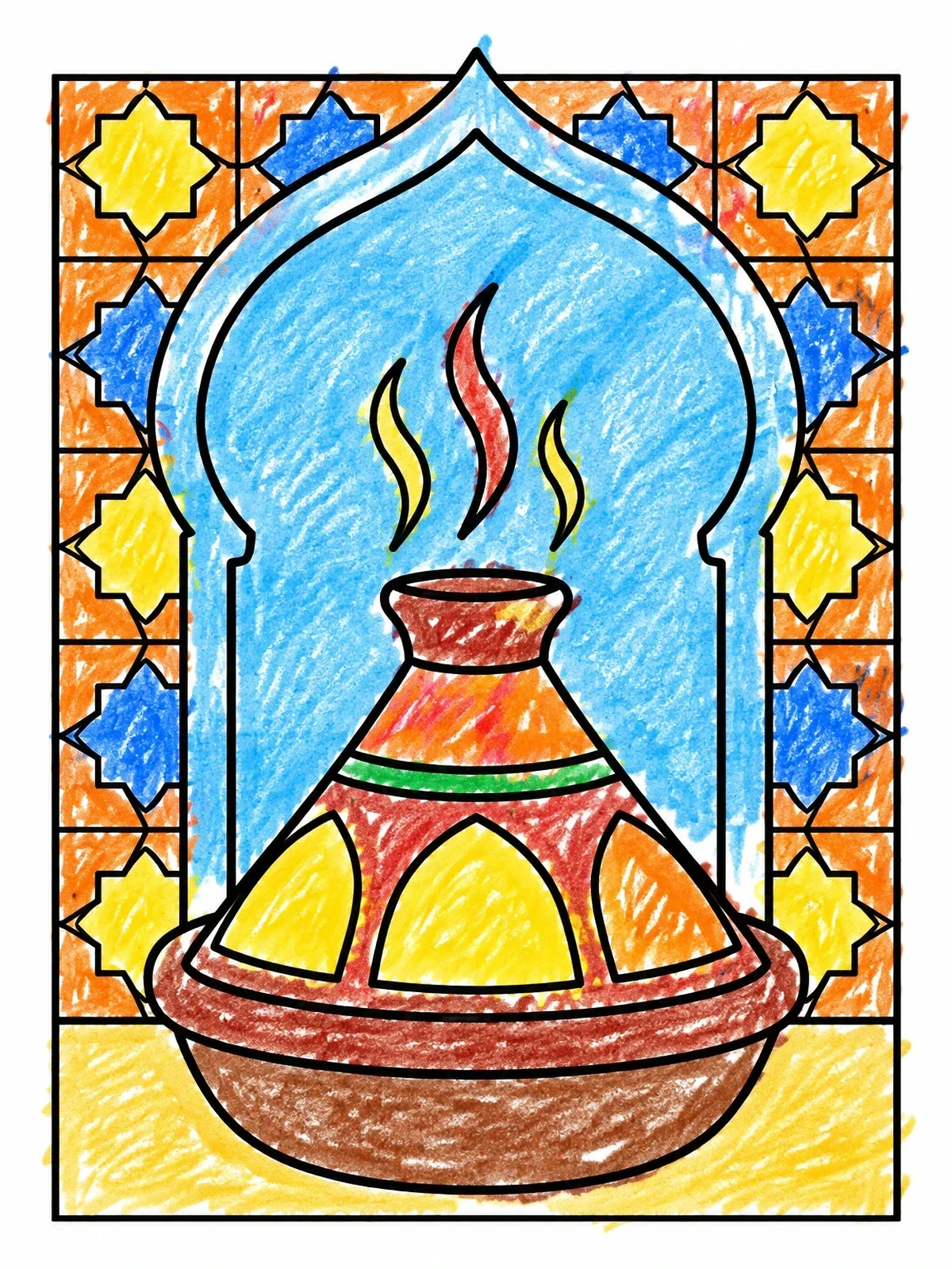 Colored example of the Steaming Moroccan Tajine With Tiled Arch coloring page