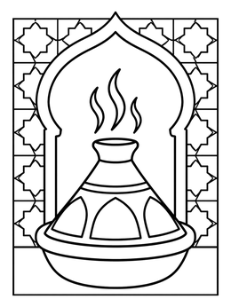 Free printable Steaming Moroccan Tajine With Tiled Arch coloring page