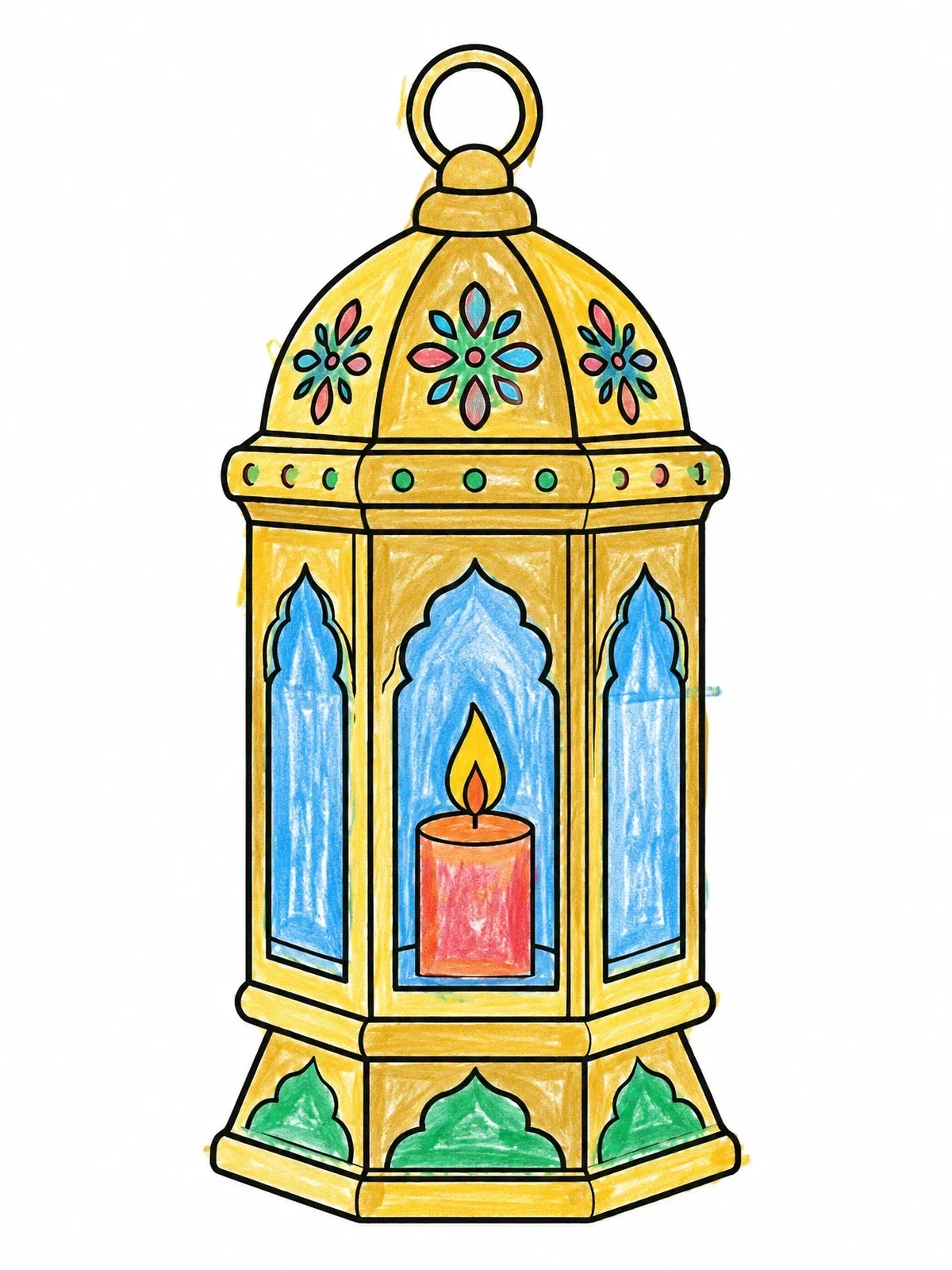 Colored example of the Traditional Moroccan Lantern With Candle coloring page
