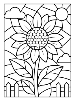 Free printable Stained Glass Sunflower In The Garden coloring page