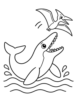 Free printable Mosasaurus And Flying Pteranodon coloring page