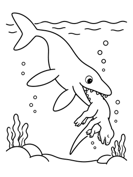 Free printable Mosasaurus Hunting Underwater coloring page