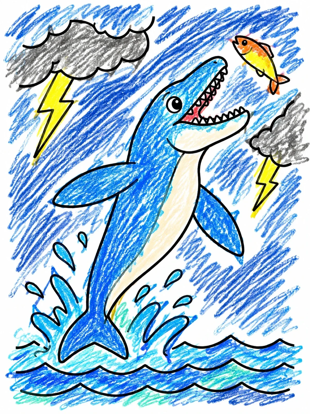 Colored example of the Mosasaurus Leaping In Ocean Storm coloring page