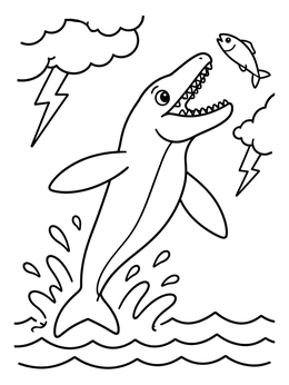 Free printable Mosasaurus Leaping In Ocean Storm coloring page