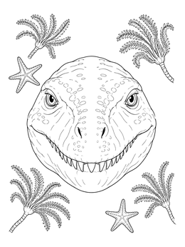 Free printable Mosasaurus Portrait With Ancient Marine Life coloring page
