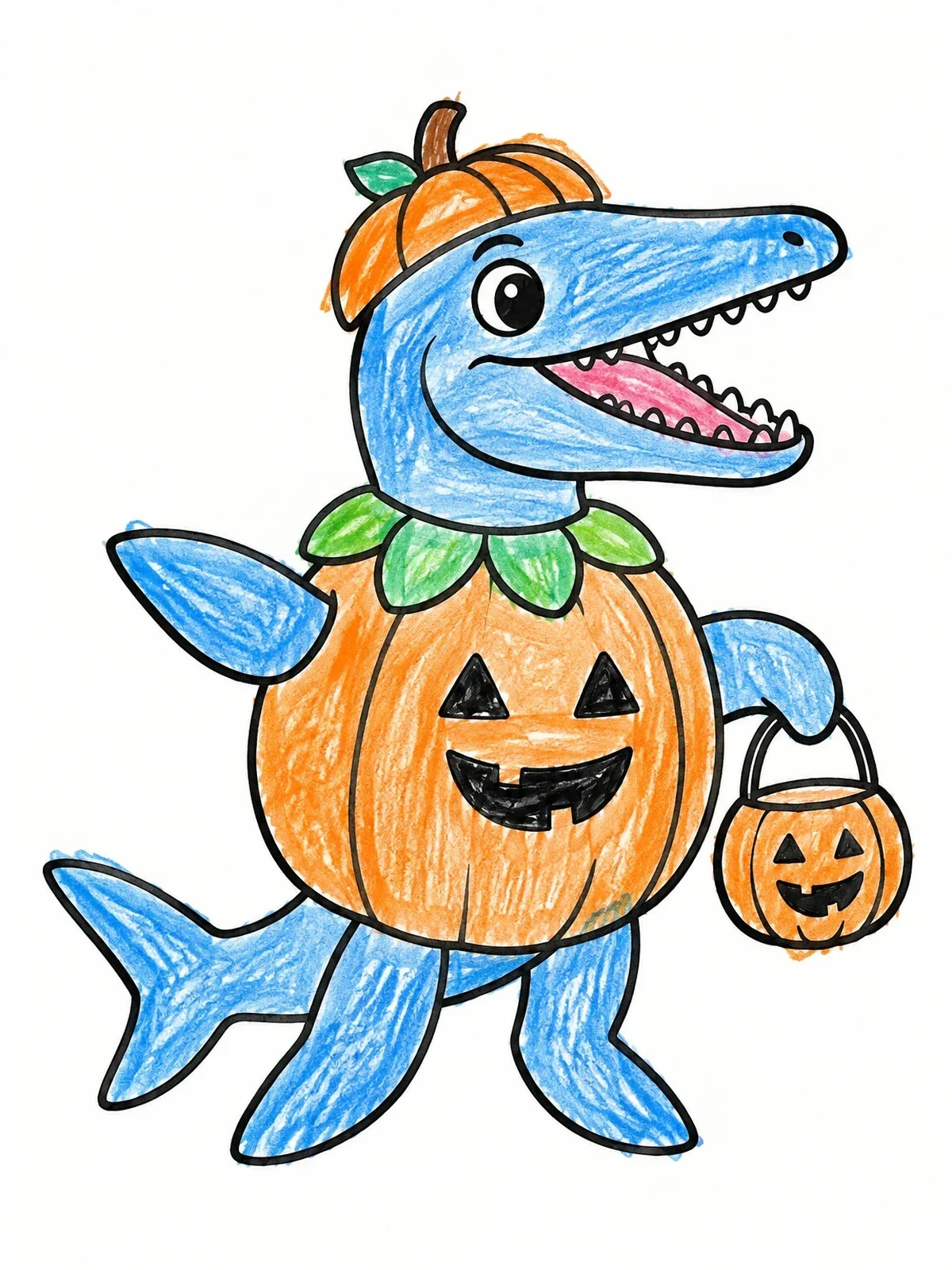 Colored example of the Mosasaurus In Pumpkin Costume coloring page
