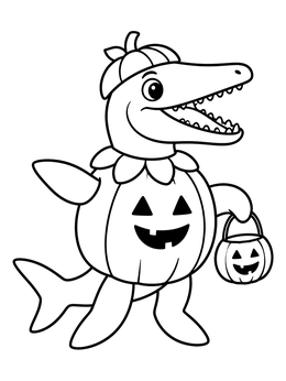 Free printable Mosasaurus In Pumpkin Costume coloring page