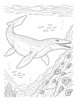 Free printable Mosasaurus Swimming Along An Ocean Ridge coloring page