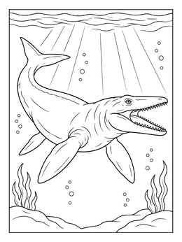 Free printable Mosasaurus Swimming In Deep Ocean coloring page