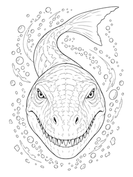 Free printable Mosasaurus Swimming Forward With Bubbles coloring page
