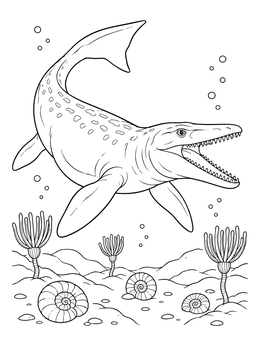 Free printable Mosasaurus Swimming Over Prehistoric Seabed coloring page