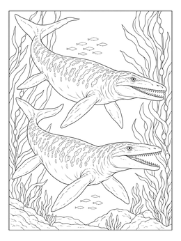 Free printable Two Mosasaurs Swimming In Kelp coloring page